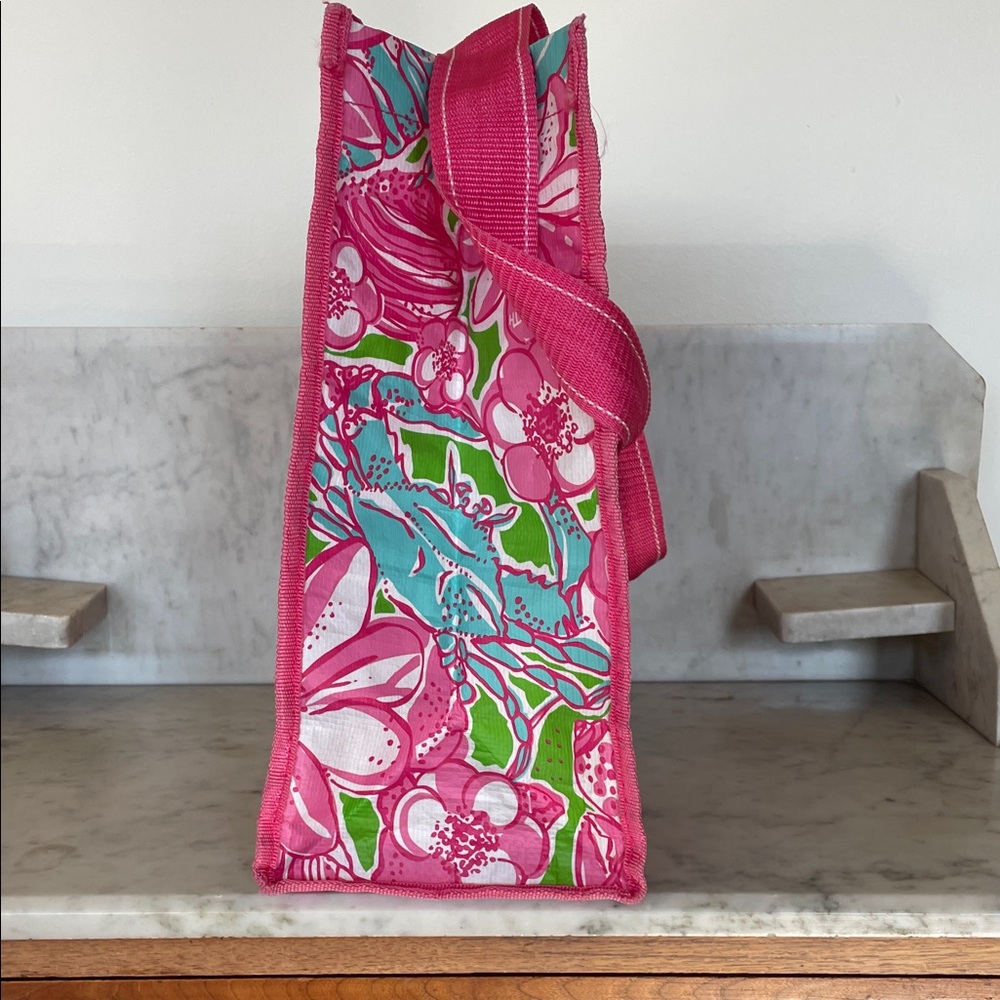 LILLY PULITZER Shore do love shopping Pink and Green Floral Market Eco Tote - Picture 9 of 16